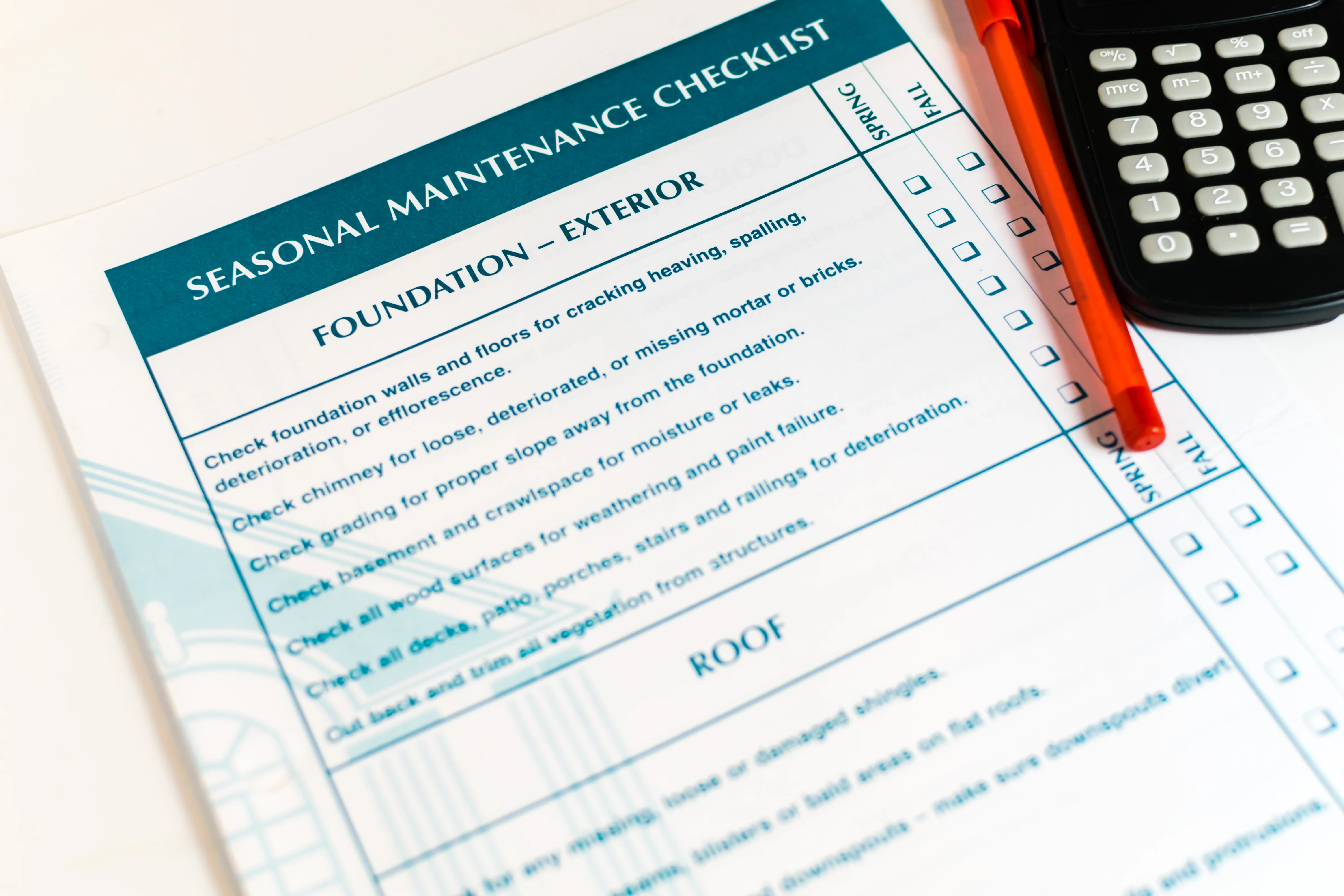 Close-up of seasonal property maintenance checklist for landlords.